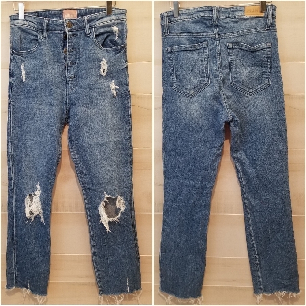 {27} Show Me Your Mumu Soho Button Up Skinnies Blue Bay Cropped Hem